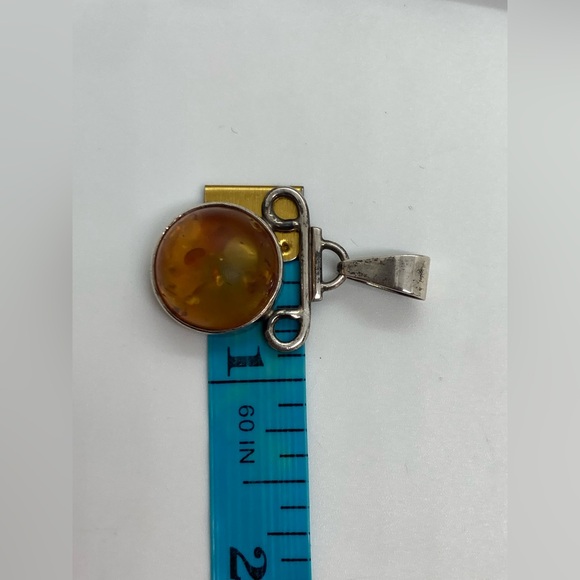 Vtg Sterling & Amber Cabochon Modernist Abstract Pendant 925 Silver | 1.4” x .9” - Picture 11 of 12